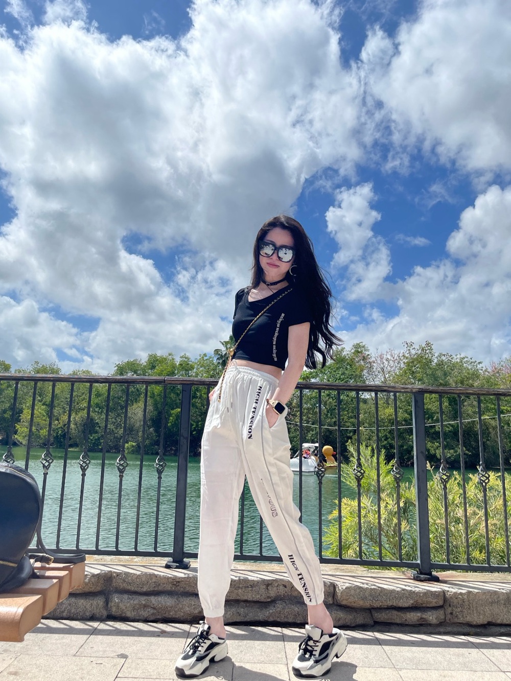 Casual High-Waist White Jogger Pants with crop top